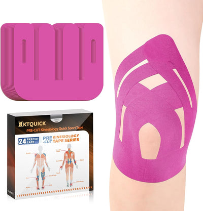 PreCut Kinesiology Tape for Knees, 12PCS Upgraded Waterproof KTQUICK Knee Tape for Knee Pain Relief Pre Cut, Original Cotton Athletic Knee Tape, Waterproof&Hypoallergenic Latex-Free for Sports (Black)