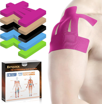 Kinesiology Tape for Shoulder Precut, 12 PCS Shoulder Tape for Pain Relief, KTQUICK Original Cotton Waterproof & Breathable, Enhance Elastic Sports Tape for Pain Support and Muscle Sports, Black