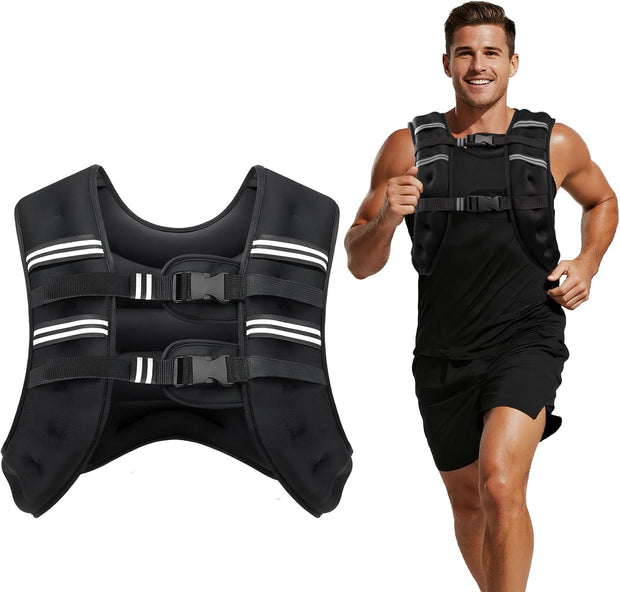 Weighted Vest, 8lb/12lb/16lb/20lb/25lb/30lb Weight Vest with Two Adjustment Straps for Men Women, Weight Vests with Reflective Stripe for Strength Training, Running, Jogging, Walking