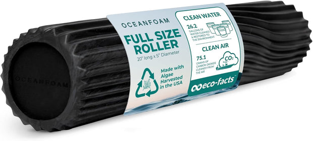 Oceanfoam Tidal Roller - Black - Muscle Massage Foam Roller for Back Pain & Stretching - Firm and Ergonomic Wide Wave Textured - Yoga, Athletics, & Wellness - Full Size, 20" x 5"