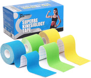 SUPERBE Precut Kinesiology Tape (3 Rolls Pack), Elastic Sports Tape for Pain Relief, Muscle Support, Recovery and Physio Therapy, Breathable, Waterproof (Black)