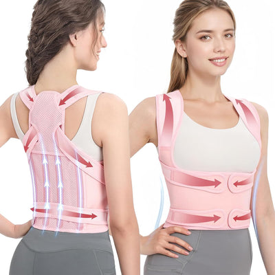 Posture Corrector for Women & Men – Adjustable Back Brace with Full Back Support, Shoulder Straightener for Spine Alignment, Scoliosis, Hunchback & Back Pain Relief (Pink,Medium)