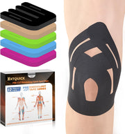 PreCut Kinesiology Tape for Knees, 12PCS Upgraded Waterproof KTQUICK Knee Tape for Knee Pain Relief Pre Cut, Original Cotton Athletic Knee Tape, Waterproof&Hypoallergenic Latex-Free for Sports (Black)