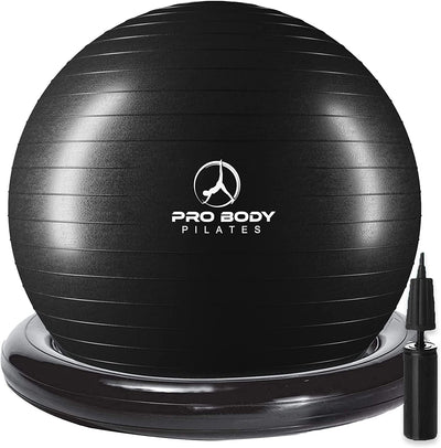 ProBody Pilates Yoga Ball Chair, Exercise Ball Chair with Base or Stand for Home Office Desk Sitting or Workout, 65cm Antiburst Balance & Stability Ball Seat, Large Gym Ball for Back, Abs