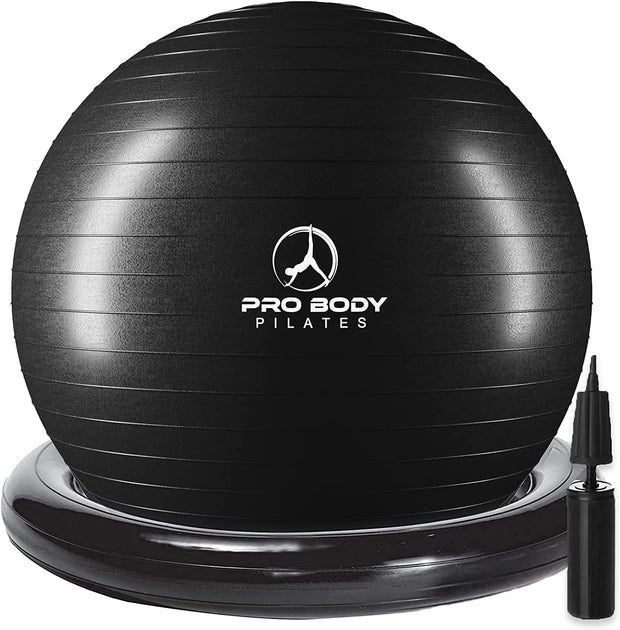 ProBody Pilates Yoga Ball Chair, Exercise Ball Chair with Base or Stand for Home Office Desk Sitting or Workout, 65cm Antiburst Balance & Stability Ball Seat, Large Gym Ball for Back, Abs