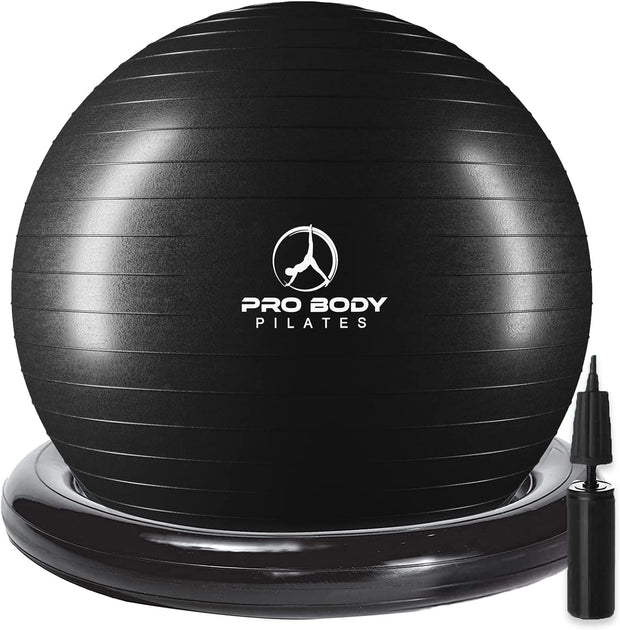 ProBody Pilates Yoga Ball Chair, Exercise Ball Chair with Base or Stand for Home Office Desk Sitting or Workout, 65cm Antiburst Balance & Stability Ball Seat, Large Gym Ball for Back, Abs