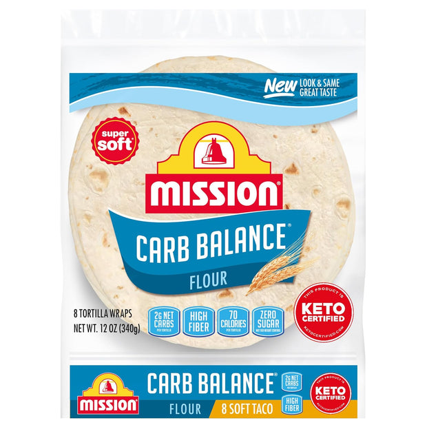 Mission Carb Balance Soft Taco Flour Tortillas, 8 Count, Low Carb, Keto, High Fiber, No Sugar