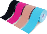 OBTANIM 4 Rolls Waterproof Breathable Kinesiology Tape, Athletic Elastic Kneepad Muscle Pain Relief Knee Taping for Gym Fitness Running Tennis Swimming Football (Black, Skin, Pink, Light Blue)