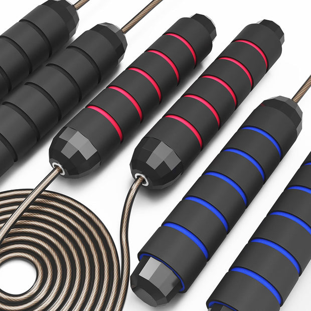 Jump Rope 3 Pack, Adjustable Tangle-Free Speed Jumping Rope for Men Women and Kids Fitness, Steel Skipping Rope with Foam Handles Ball Bearings for Exercise & Slim Body at Home School Gym