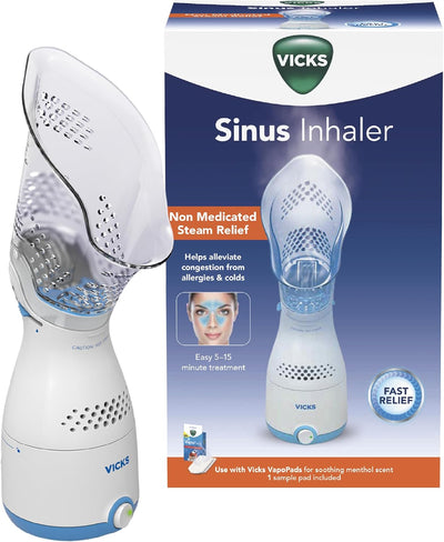 Vicks Sinus Inhaler - Non-Medicated Steam Relief for Allergies, Congestion, Cough & Colds, Vocal Steamer, Soothes Nasal & Throat Passages, Works with VapoPads (1 Included)