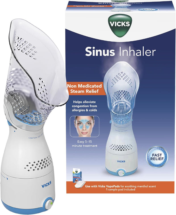 Vicks Sinus Inhaler - Non-Medicated Steam Relief for Allergies, Congestion, Cough & Colds, Vocal Steamer, Soothes Nasal & Throat Passages, Works with VapoPads (1 Included)