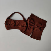 Sexy Halter Neck Beautiful Back High Waist Peach Sports Bras Shorts Suit Pilates Gathering Yoga Vest Training Fitness Bra Sets