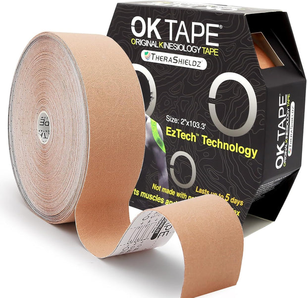 OK TAPE Kinesiology Tape Bulk 103Feet, Pro Adhesive, Water-Resistant k Tape, Elastic Athletic Tape, Latex Free, Uncut, Black