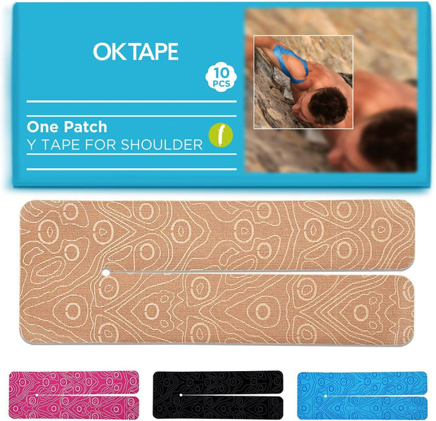 OK TAPE Precut Y-Shape Kinesiology Tape for Shoulder, Knee, Back, 10 Pcs, K Tape Strips, Provide Support & Relieve Discomfort, Water-Resistant Elastic Athletic Tape (3.5" x 10", Black)