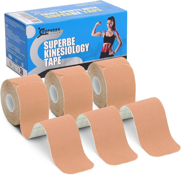 SUPERBE Precut Kinesiology Tape (3 Rolls Pack), Elastic Sports Tape for Pain Relief, Muscle Support, Recovery and Physio Therapy, Breathable, Waterproof (Black)