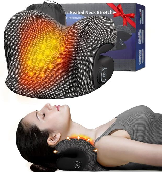 Wireless Heated Neck Stretcher for Pain Relief, Portable Cordless Neck Shoulder Cervical Traction Device with Graphene Heating Pad No Smell Magnetic Therapy Case Relaxer for TMJ Migraine Spine Alignme