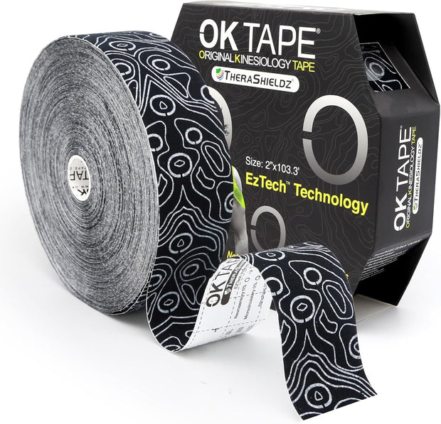 OK TAPE Kinesiology Tape Bulk 103Feet, Pro Adhesive, Water-Resistant k Tape, Elastic Athletic Tape, Latex Free, Uncut, Black