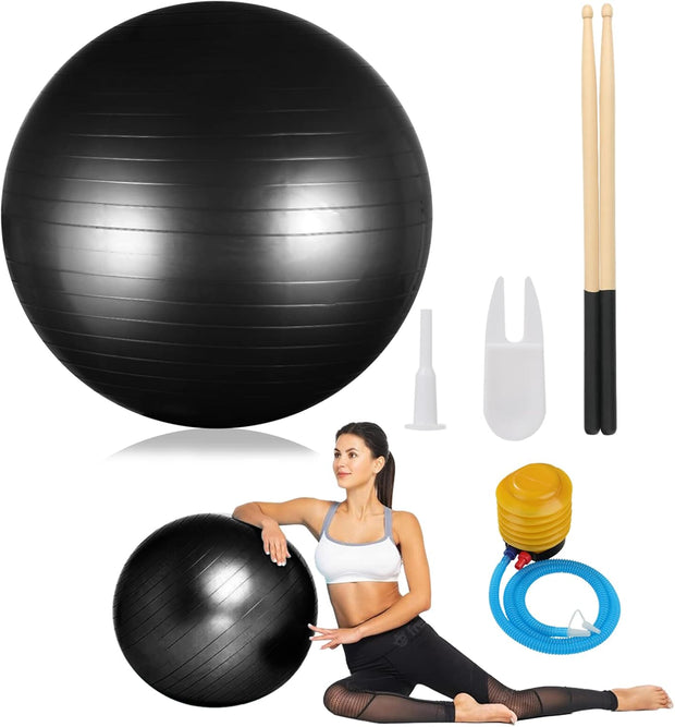 joyibay Cardio Drumming Equipment Set, Fitness Balance Ball with Pump & 3.2oz Cardio Drumming Sticks, Aerobic Exercise Ball for Workouts, Stability, Pilates, Yoga, Pregnancy Gymnastics