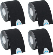 OBTANIM 4 Rolls Waterproof Breathable Kinesiology Tape, Athletic Elastic Kneepad Muscle Pain Relief Knee Taping for Gym Fitness Running Tennis Swimming Football (Black, Skin, Pink, Light Blue)