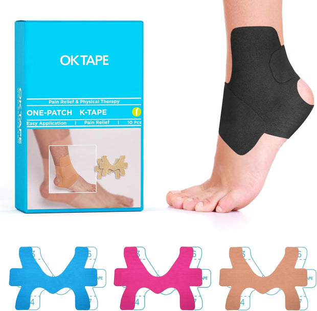OK TAPE Precut Kinesiology Ankle Tape, 10 Pcs, Pain Relief, Prevent Ankle Sprain, Provide Support for Ankle Ligament, Elastic Athletic Tape, Breathable K Tape for Daily use - Beige