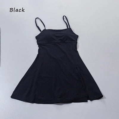 QINACTIVE Women's sports beautiful back dress Removable chest cushion cushion breathable outdoor yoga tennis skirt