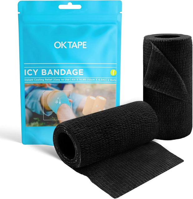 OK TAPE 2 Rolls Ice Self Stick Bandage Wrap, Instant Cold Relief for Knee, Ankle, Wrist, Cold Compress Elastic Athletic Tape for Sports Injuries, No Refrigeration Needed, 4 Inch Wide, Navy Blue