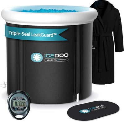 Recovery Long Pod XXL, Cold Plunge Ice Bath Tub for Athletes and Adults, Inflatable Cold Therapy Ice Barrel with Protective Lid Cover, Hooded Bathrobe, Stopwatch, Anti-Slip Mat
