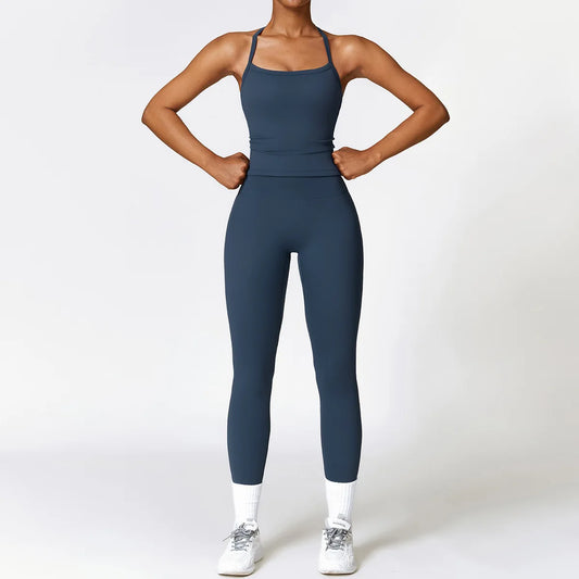 2PCS Yoga Set Women Gym Clothing Fitness Workout Set Sportswear Female Long Sleeve Crop Top High Waist Leggings Sports Suits