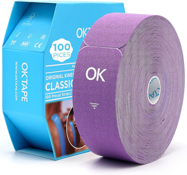 OK TAPE Kinesiology Tape Pre Cut Strips Bulk (150 PCS),Elastic Cotton Latex Free Hypoallergenic Athletic Tape Roll for Muscle Joint Knee,Waterproof k Tape 2in×10in/PCS