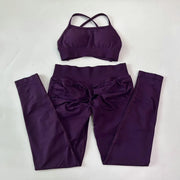 No Logo Seamless Yoga Set 2 Pieces Women Workout Set Scrunch Leggings Backless Sports Bra Fitness Top Gym Pants Clothes