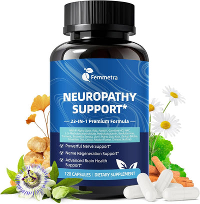 Nerve & Peripheral Neuropathy Support Supplement with 1200mg R-Alpha Lipoic Acid L-Carnitine Vitamin B12 B1 B6 D3 E Folate Lions Mane NAC Magnesium Turmeric - Liver Detox, Antioxidant & Mental Support
