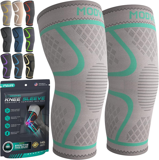 Modvel Compression Knee Brace for Women & Men, 2-Pack Knee Brace for Running Knee Pain, Knee Support Compression Sleeve, Workout Sports Knee Braces for Meniscus Tear, ACL & Arthritis Pain Relief