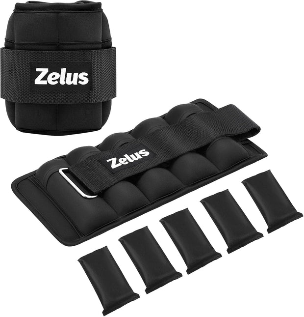 ZELUS 1 Pair Adjustable Ankle Weights, 2 4 6 8 10 lb Modularized Leg Weight Straps for Women Men, Weighted Ankle Weight Set with Removable Sandbags, 1-5 lb per Ankle Strap for Gym Yoga Jogging Walking