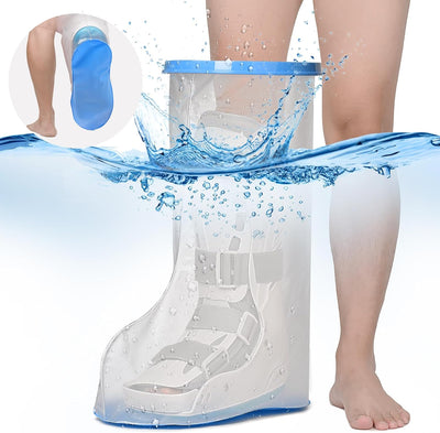 100% Waterproof Extra Wide Leg Cast Cover for Shower with Non-Slip Bottom Reusable Shower Boots Protector for Adult Leg Ankle Foot After Surgery Bandage Dressing Wound Immobilizer/Brace, Walking Boots
