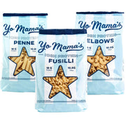 Yo Mama's Foods High Protein High Fiber 3 Variety Pasta (Fusilli, Penne and Elbow) | (3) 10.6 Ounce Bags. | Plant Based, Low Glycemic, and Gluten Free with Clean Ingredients