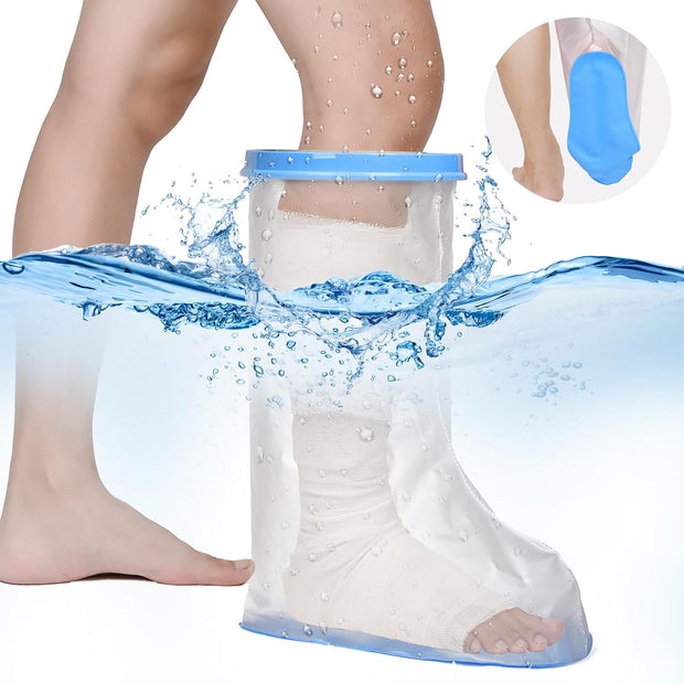 100% Waterproof Extra Wide Leg Cast Cover for Shower with Non-Slip Bottom Reusable Shower Boots Protector for Adult Leg Ankle Foot After Surgery Bandage Dressing Wound Immobilizer/Brace, Walking Boots