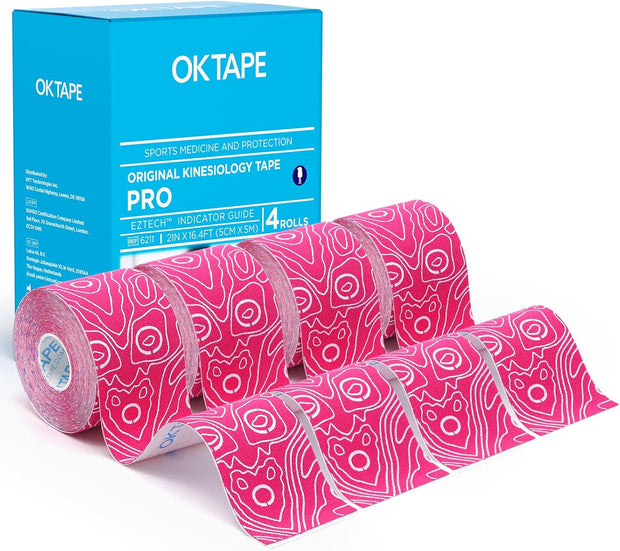 OK TAPE PRO Kinesiology Tape Uncut Roll, Elastic Physical Therapy Athletic Tape for Pain Relief, Muscle Support, Kinetic Tape, Water Resistant, 2in X 16.4ft -Black Gray