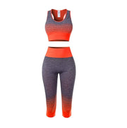 Women's Super Elastic Seamless Gradual Change of Color Sports Bra Cropped Pants Fitness Suit Yoga Suit Set