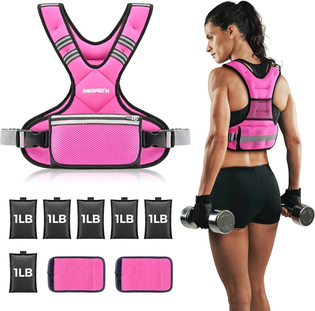 PACEARTH Adjustable Weight Vest 4-10lbs / 11-20lbs / 20-32lbs X-Shape Weighted Vest for Women and Men, Home Workout Ironsand Vest with Zipper Pouch and 6 Weight Packs, Available in Pink, Gray, Black