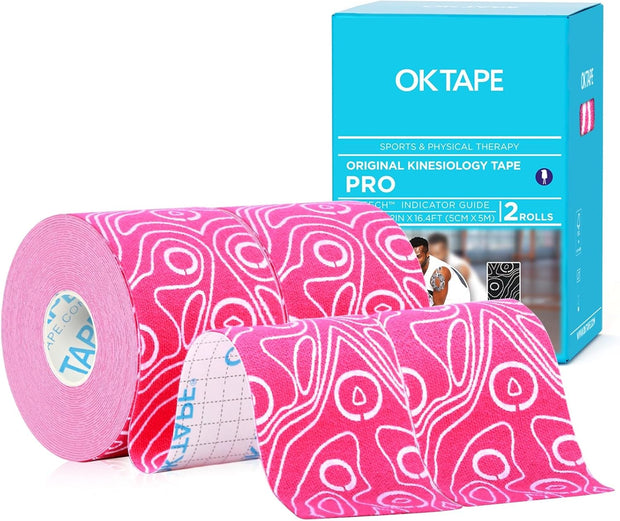 OK TAPE PRO Kinesiology Tape Uncut Roll, Elastic Physical Therapy Athletic Tape for Pain Relief, Muscle Support, Kinetic Tape, Water Resistant, 2in X 16.4ft -Black Gray