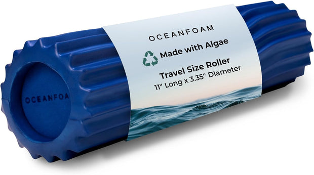 Oceanfoam Ripple Travel Foam Roller (11" x 3.35") Firm Mini Foam Roller for Physical Therapy, Deep Tissue Massage, Back Pain - High Density, Ergonomic Wave Textured - Yoga, Exercise (Black Marbled)