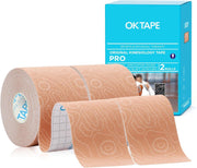 OK TAPE PRO Kinesiology Tape Uncut Roll, Elastic Physical Therapy Athletic Tape for Pain Relief, Muscle Support, Kinetic Tape, Water Resistant, 2in X 16.4ft -Black 2 Rolls