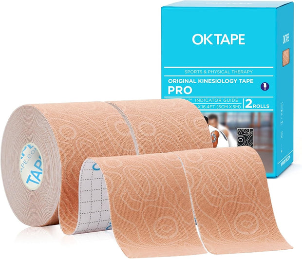 OK TAPE PRO Kinesiology Tape Uncut Roll, Elastic Physical Therapy Athletic Tape for Pain Relief, Muscle Support, Kinetic Tape, Water Resistant, 2in X 16.4ft -Black Gray 2 Rolls