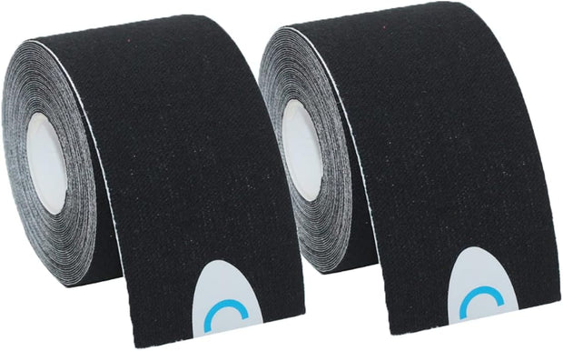 OBTANIM 4 Rolls Waterproof Breathable Kinesiology Tape, Athletic Elastic Kneepad Muscle Pain Relief Knee Taping for Gym Fitness Running Tennis Swimming Football (Black, Skin, Pink, Light Blue)