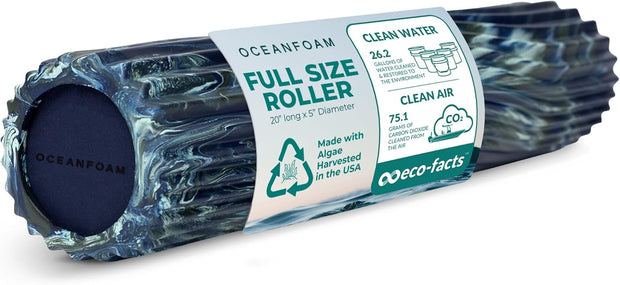 Oceanfoam Tidal Roller - Natural - Muscle Massage Foam Roller for Back Pain & Stretching - Firm and Ergonomic Wide Wave Textured - Yoga, Athletics, & Wellness - Full Size, 20" x 5"
