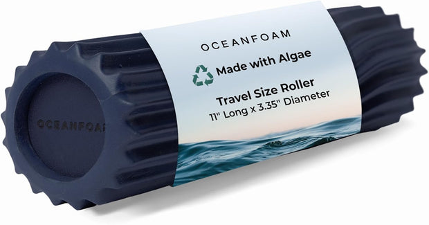Oceanfoam Ripple Travel Foam Roller (11" x 3.35") Firm Mini Foam Roller for Physical Therapy, Deep Tissue Massage, Back Pain - High Density, Ergonomic Wave Textured - Yoga, Exercise (Black Marbled)