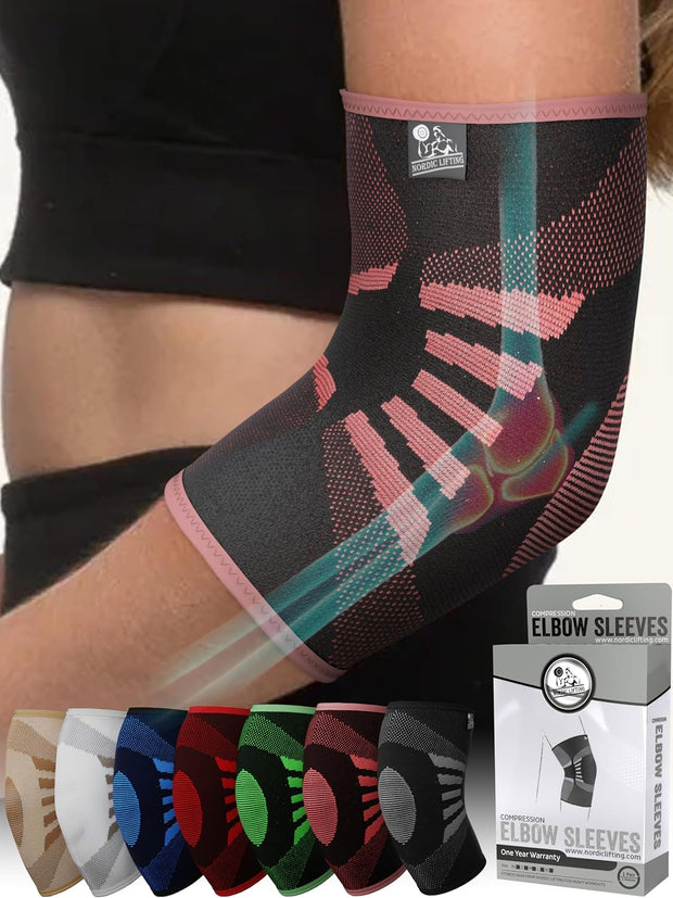 Nordic Lifting Elbow Compression Sleeves (1 Pair) – Support for Pain Relief, Tendonitis, Golfer’s & Tennis Elbow Recovery