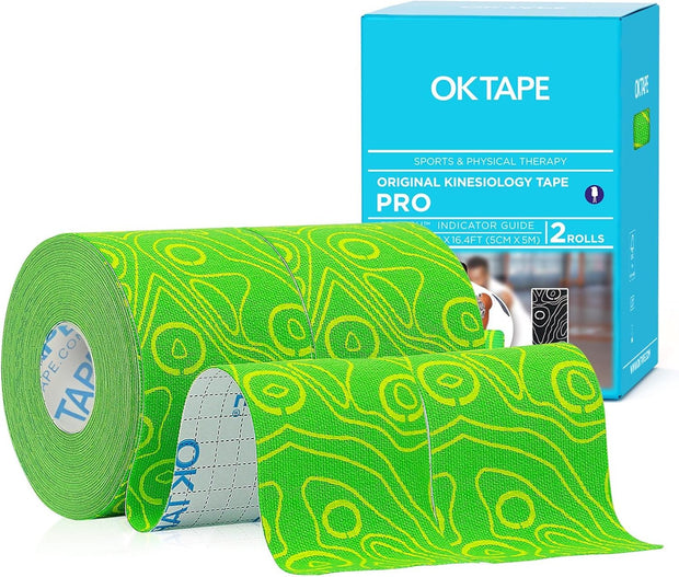 OK TAPE PRO Kinesiology Tape Uncut Roll, Elastic Physical Therapy Athletic Tape for Pain Relief, Muscle Support, Kinetic Tape, Water Resistant, 2in X 16.4ft -Black 2 Rolls