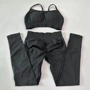 No Logo Seamless Yoga Set 2 Pieces Women Workout Set Scrunch Leggings Backless Sports Bra Fitness Top Gym Pants Clothes