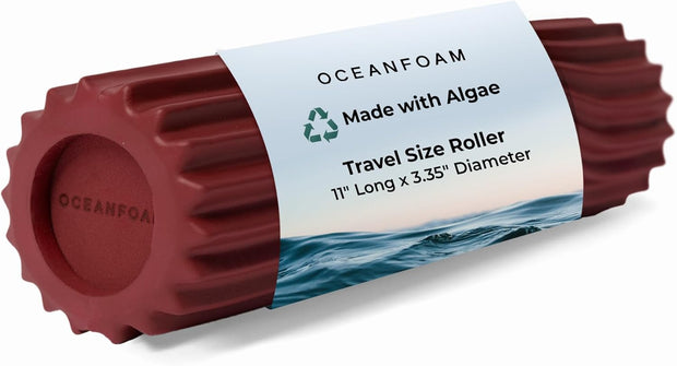 Oceanfoam Ripple Travel Foam Roller (11" x 3.35") Firm Mini Foam Roller for Physical Therapy, Deep Tissue Massage, Back Pain - High Density, Ergonomic Wave Textured - Yoga, Exercise (Black Marbled)